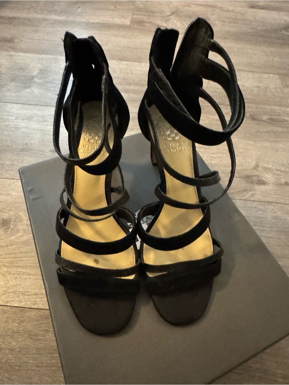 Vince Camuto Black Strappy Suede High Heel Sandals